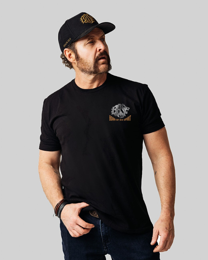 AJ Buckley wearing born of his spirit faith based shirt
