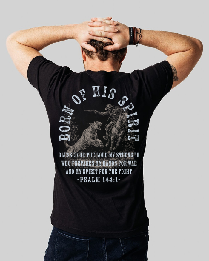 Psalm 144:1 Christian T-Shirt – Blessed Be the Lord My Spirit for the Flight | Born of Discipline